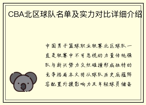 CBA北区球队名单及实力对比详细介绍